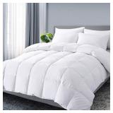 Downcool Feathers Down Comforter White All Season Medium Warmth Bed Duvet Insert 100% Cotton Cover 95% Feathers 5% Down Tiwn