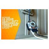 Woods 50124WD Outdoor 24-Hour Heavy Duty Mechanical Timer, 3/4Hp, 2 Grounded Outlets, Black