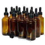 Sealed - (Pack of 12) 4 oz. Amber Boston Round with Black Glass Dropper