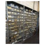 (3) 7Ft Tall Metal Shelves with Metal Parts Bins