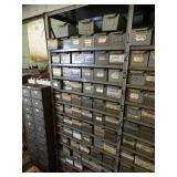 (3) 7Ft Tall Metal Shelves with Metal Parts Bins