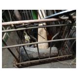 Lot / Metal Crate Full of Long Handled Tools - Metal Shelf and Wood Box