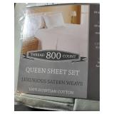 100% Egyptian Cotton 800 Thread-Count Baratta Hem Sheet Set Queen Mineral