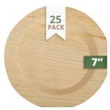 CaterEco Deluxe Round Pure Palm Leaf Plates Set (Pack of 25) 7" Salad Plates Ecofriendly Disposable Dinnerware Heavy Duty Biodegradable Party Utensils for Wedding, Camping & More