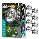Bell + Howell Disk Lights, Heavy Duty Outdoor Solar Pathway Lights, 8 LED with Included Stakes, Steel, 8 Pack