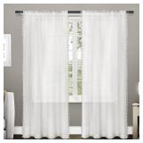ATI Home Tassels Applique Sheer Rod Pocket Top Curtain Panel Pair