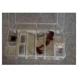 Case of 7 Fly Lures | Red Spotted Feathers | 8.25" x 4.5" x 1.25"