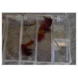 Case of 7 Fly Lures | Red Spotted Feathers | 8.25" x 4.5" x 1.25"