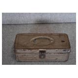 VTG Tackle Box Full of Lures and Fishing Gear | Honey Weiss Bier Bobber, Pocket Knives, Lures and More | 11.5" x 4" x 5"