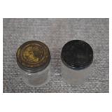VTG Lot of 2 Small Glass Jars Metal Lids | Hazel Atlas | 2.5" x 1.75"