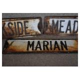 VTG Lot of 3 Black and White Metal Street Signs | Marian, Brookside, Meadow LA | 24" x 6"