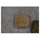 VTG Lot of 2 Tin Registering Dime Banks | Lucky Dime Register and Gnomes Registering Bank | 2.5" x 2.5"