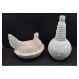VTG Lot of 2 Milk Glass Hen on Next and World