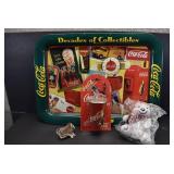 Lot of 4 Coca-Cola Collectables | Bottle Opener, Radio, Plush Toy, and Tray | 17.5" x 12.75"