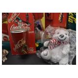 Lot of 4 Coca-Cola Collectables | Bottle Opener, Radio, Plush Toy, and Tray | 17.5" x 12.75"