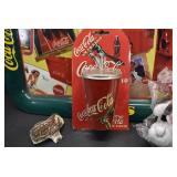 Lot of 4 Coca-Cola Collectables | Bottle Opener, Radio, Plush Toy, and Tray | 17.5" x 12.75"