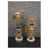 Pair Totem Pole Candlesticks | Resin | 7.5" and 6.25"