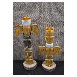 Pair Totem Pole Candlesticks | Resin | 7.5" and 6.25"