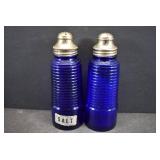 VTG Pair Cobalt Blue Salt and Pepper Shakers | Metal Lids | 5.5" x 2"