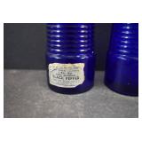 VTG Pair Cobalt Blue Salt and Pepper Shakers | Metal Lids | 5.5" x 2"