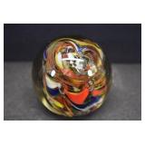 Blown Glass Paperweight | Colorful Bands with Bubbles | 2.5"