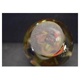 Blown Glass Paperweight | Colorful Bands with Bubbles | 2.5"