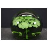 Green Glass Flower Paperweight | 2.5" x 6"