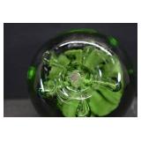 Green Glass Flower Paperweight | 2.5" x 6"
