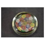 VTG Small Floral Glass Paperweight | Flower Patch | 2" x .5"