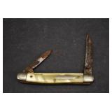 VTG Two Blade Pocket Knife | Monarch | White MOP Handle | Closed 2.25"