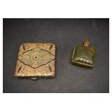 VTG lot of 2 Compact and Ashtray | Snakeskin and Gold | Compact 2.75" x 2.5" Ashtray 1.5" x 1.5"
