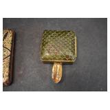 VTG lot of 2 Compact and Ashtray | Snakeskin and Gold | Compact 2.75" x 2.5" Ashtray 1.5" x 1.5"