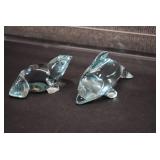 Lot of 2 Crystal Animal Paperweights | Seal and Dolphin | 4" x 2" x 1.5"