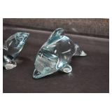 Lot of 2 Crystal Animal Paperweights | Seal and Dolphin | 4" x 2" x 1.5"