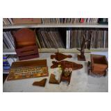 Lot of 8 Shop Made Wooden Decor Items | Magazine rack, Sign, Wagon, Rocking Chair, Shelf and More