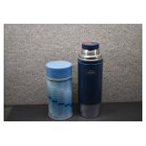 VTG Lot of 2 Blue Thermoses | King-Seeley Thermos co. | 8.5" x 4" and 11.5" x 3.75"