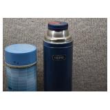 VTG Lot of 2 Blue Thermoses | King-Seeley Thermos co. | 8.5" x 4" and 11.5" x 3.75"