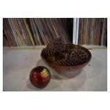 Lot of Pinecones in Decorative Bowl | With Candle Holder