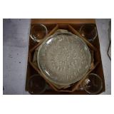 NOS 8 Pc. Sunburst Snack Set 0853 Crystal | Indiana Glass | Plates 9"