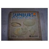 NOS 8 Pc. Sunburst Snack Set 0853 Crystal | Indiana Glass | Plates 9"
