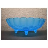 VTG Opaque Blue Satin Glass Fruit Bowl | Indiana Glass | 12" x 8.5" x 4.5"