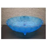 VTG Opaque Blue Satin Glass Fruit Bowl | Indiana Glass | 12" x 8.5" x 4.5"
