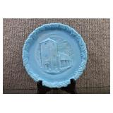 Fenton Satin Glass Plate Christmas Blue 1971