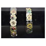 Lot of 2 Enamel Rhinestone Stretch Bracelets