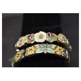Lot of 2 Enamel Rhinestone Stretch Bracelets