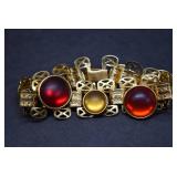 Gold Tone Bracelet w/ Red & Gold Stones