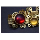 Gold Tone Bracelet w/ Red & Gold Stones