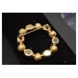 Round Gold Tone Art Glass Stones Brooch
