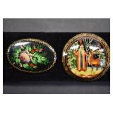 Lot of 2 Hand Painted Lacquer Russian Brooches