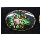 Lot of 2 Hand Painted Lacquer Russian Brooches